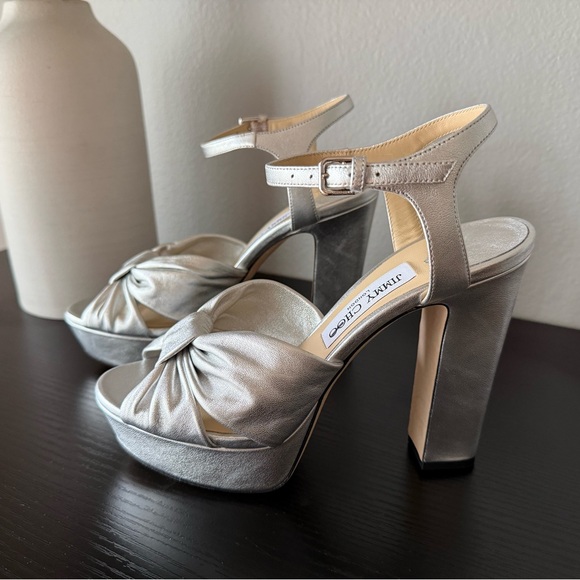 Jimmy Choo Metallic Silver Block Heels - Heloise 120 - Picture 4 of 6